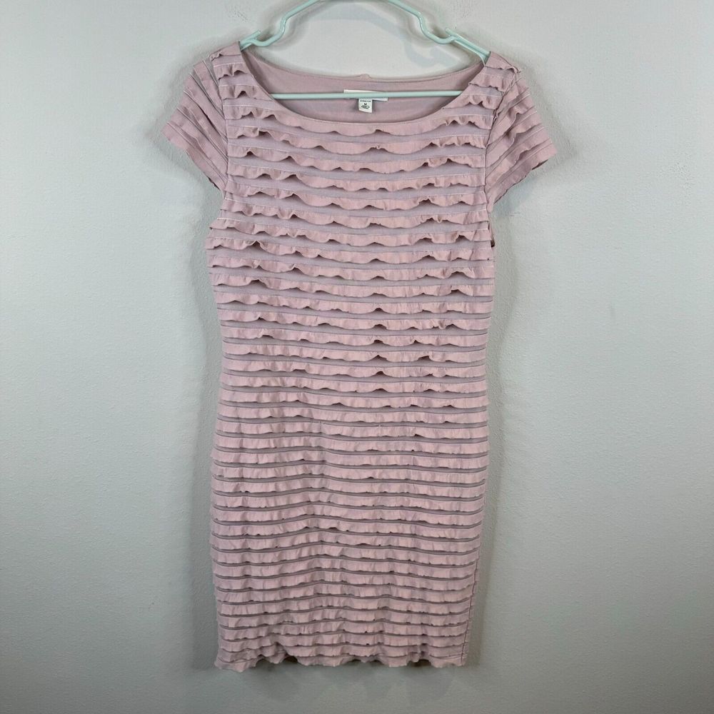 Banana Republic Womens Dress Size M Ruffle‎ Pink Short Sleeve Lined Casual